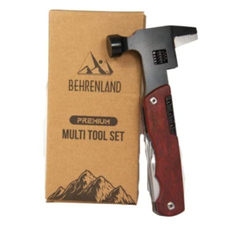 12 in 1 Hammer Multifunktionswerkzeug mit Rosenholzgriff – perfektes Geschenk für Wandern, Jagen, Camping und Survival. Ideal für Vatertag!