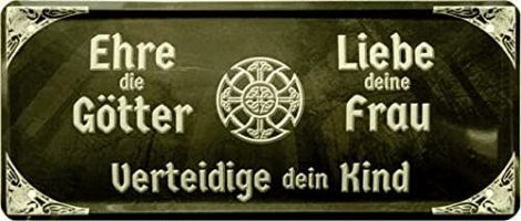 WOGEKA ART Retro Blechschild Ehre die Götter, liebe deine Frau – Wikinger als Geschenk-Idee 28x 12 cm Vintage-Deko-Schild aus Metall 1926WOGEKA ART Retro Blechtafel – Wikinger als tolles Geschenk, 28×12 cm Vintage-Metallschild von 1926.