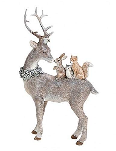 Hirsch mit Waldtieren & Glitzer – bezaubernde Weihnachtsfigur für die festliche Winterdekoration, ideales Geschenk.