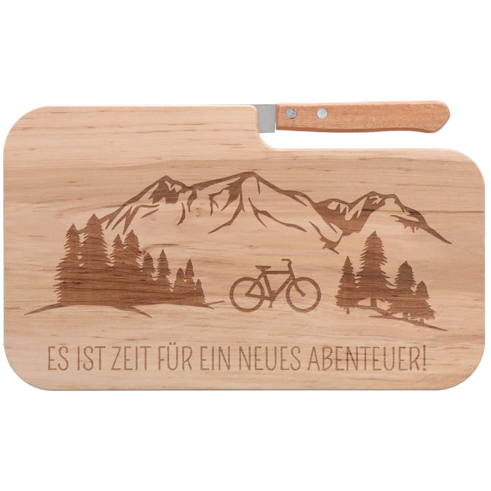 Spruchreif | Brotzeitbrett mit Messer | Frühstücksbrett mit Gravur | Holzbrett mit Messer | Outdoor Geschenk | Geschenk für Radfahrer und Mountainbiker | Radsport | Outdoor Frühstück