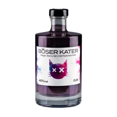 Magische Beerenkatze, Gin, der mit Tonic Water seine Farbe von Violett zu Rot ändert, perfekt als Geschenk, fruchtiger Beeren-Geschmack, handgemacht, 0,5l – 40% Vol.