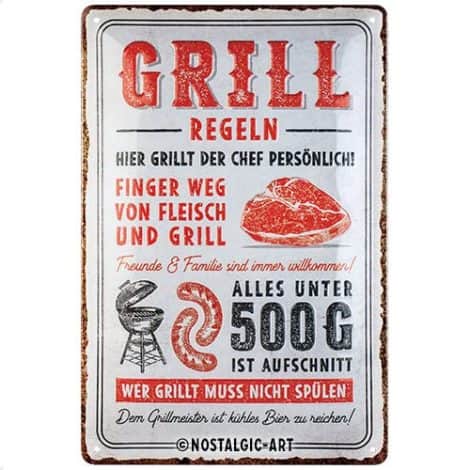 Retro Vintage Blechschild “Grillregeln”, 20 x 30 cm, ideales Geschenk für Grill-Fans, nostalgisches Design.