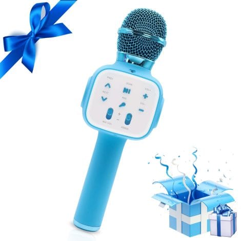 Wepai Drahtloses Bluetooth Mikrofon für Kinder, tragbares Karaoke Mikrofon, lustiges Spielzeug für Teenager, Weihnachtsgeschenk für Mädchen und Jungen (Blau)