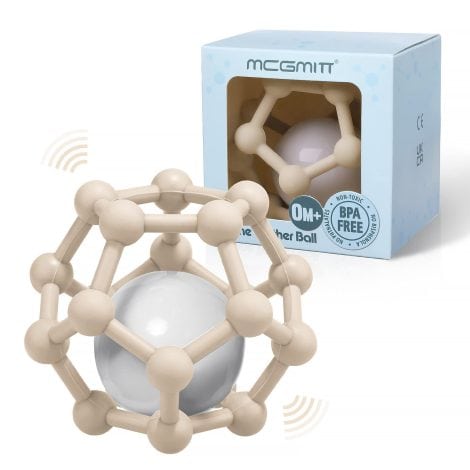 MCGMITT Beißring Rassel Spielzeug mit Silikon Beißring Bällen als Geschenk für Babys ab 3 Monaten. (Beige)