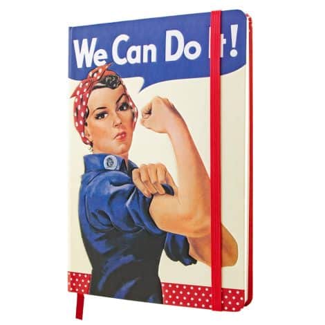 Nostalgisches Retro Notizbuch im A5 Format, We Can Do It – Punkte, perfekt als Geschenk für Frauen. Vintage Design für Bullet Journal.