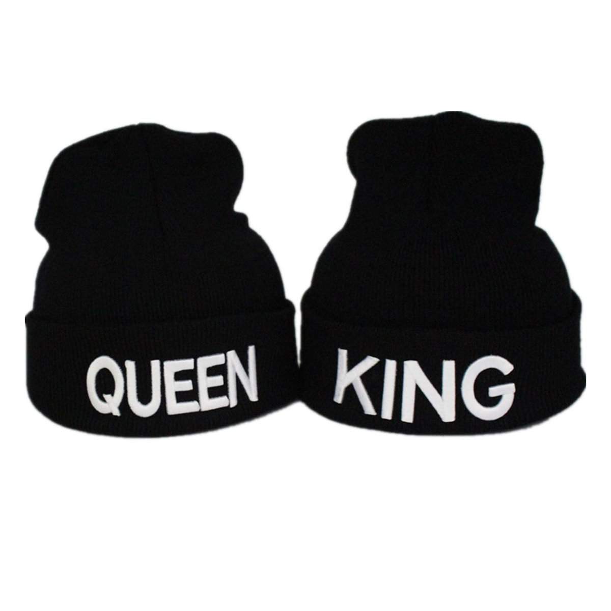 Gkmamrg Weihnachten Partner Pärchen Geschenk King Queen Winter Mütze, Strickmütze für Sie und Ihn, schwarz Weiss (weiß)