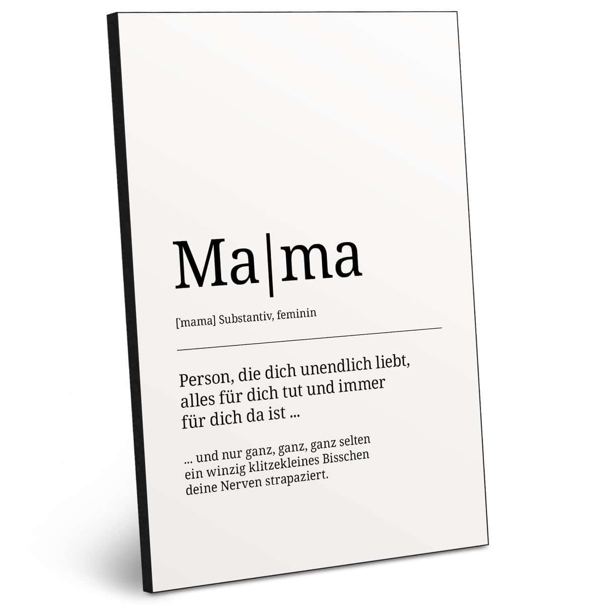 ARTFAVES® Worterklärung Mama | Definition Bild schwarz-Weiss als Geschenk | Holzschild mit Spruch zum Thema Mama/Familie/Liebe/witzig