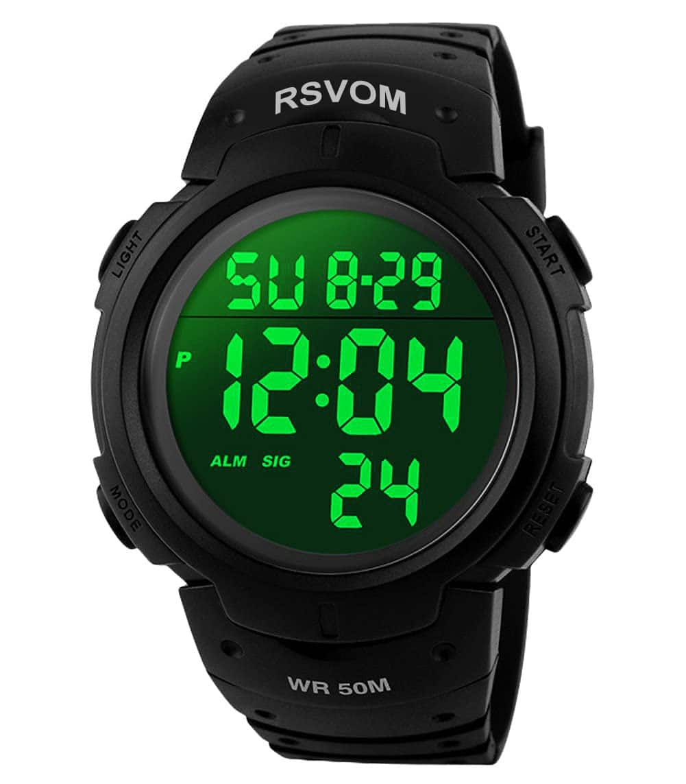 RSVOM Herren Sport Digital Uhren - 50 m Wasserdicht Sport Armbanduhr mit Wecker Stoppuhr, Schwarz Big Face Armbanduhr, läuft mit LED-Hintergrundbeleuchtung Digitaluhren für Männer