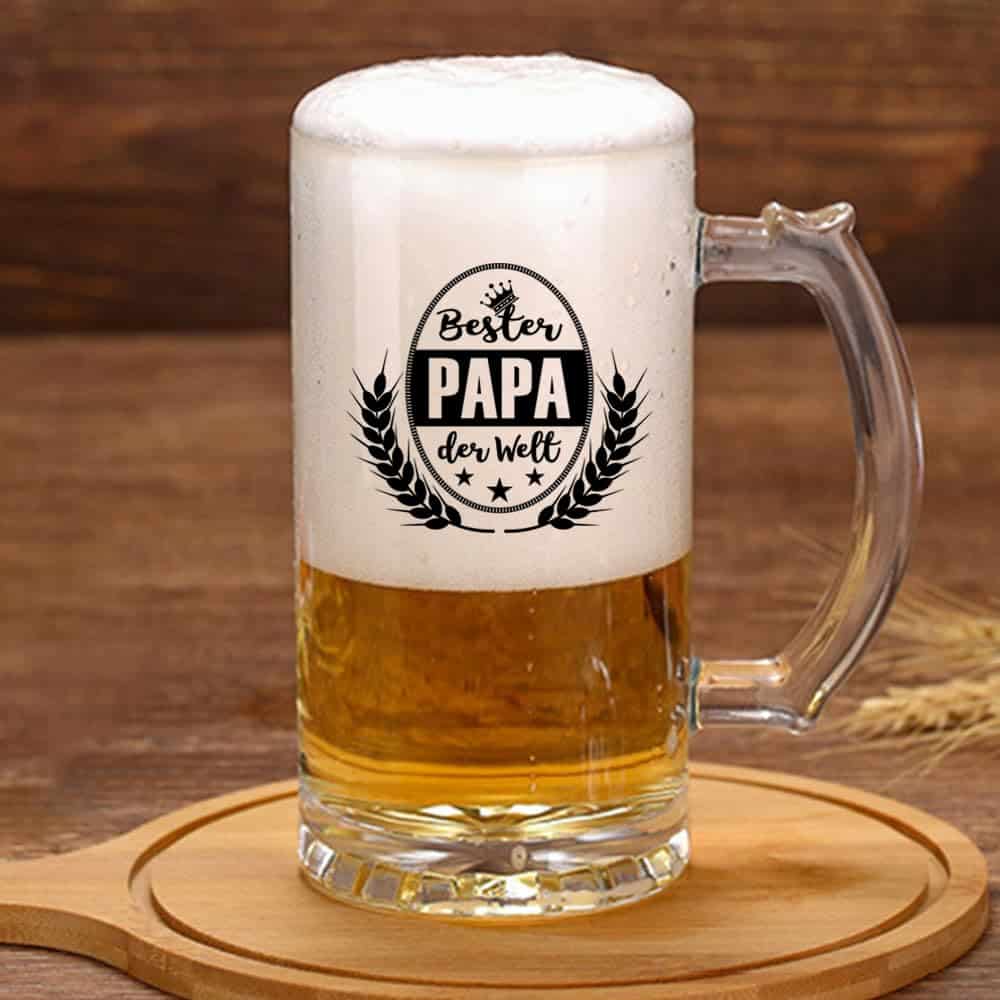 Bester PAPA der Welt Bierkrug Bierglas (0,5 liter) im Geschenkbox, Ruhestand Geschenk Bier Geschenke für Männer, Geschenk für PAPA zum Vatertagsgeschenk Geburtstag Jahrestag Vatertag Weihnachten