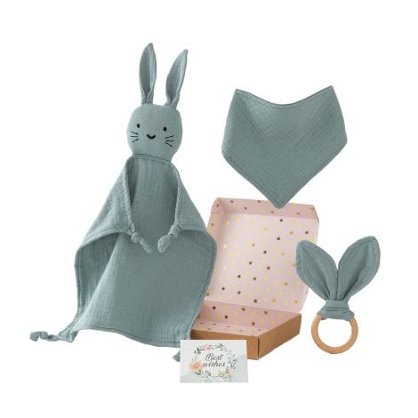 Baby-Geschenkset für Mädchen & Jungen: Duomiaomiao 100% Baumwolle Schnuffeltuch-Lätzchen-Beißring, perfekt zur Geburt.