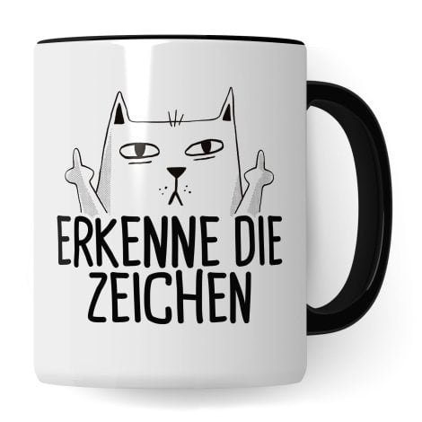 Witzige Katzen-Tasse für Katzenliebhaber im Büro, mit humorvollem Katzen-Motiv als Geschenk für Kollegen (weiß & schwarz).