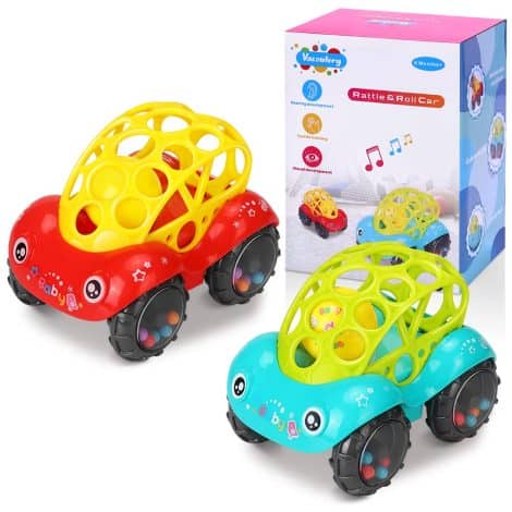 2 Spielzeugautos mit Rassel, Geschenk für 6-12 Monate, flexibles Design für Kleinkinder von 1-3 Jahren.