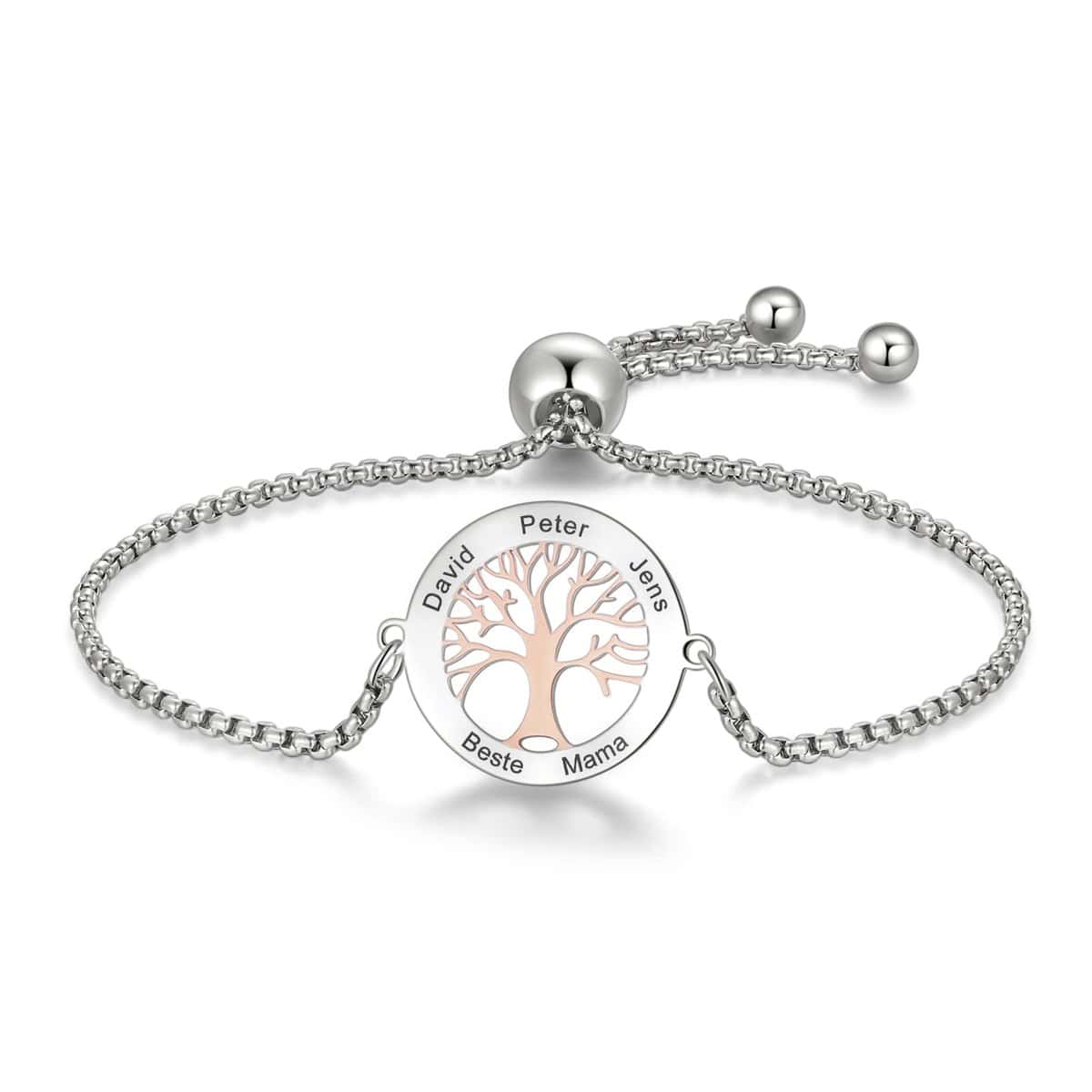 TMT Personalisiertes Lebensbaum Armband mit Gravur (silber & rose-gold) Mutter Tochter Armband mit Namen Tree of Life Personalisierte Geschenke Beste Mama Geschenk Armband personalisiert Damen