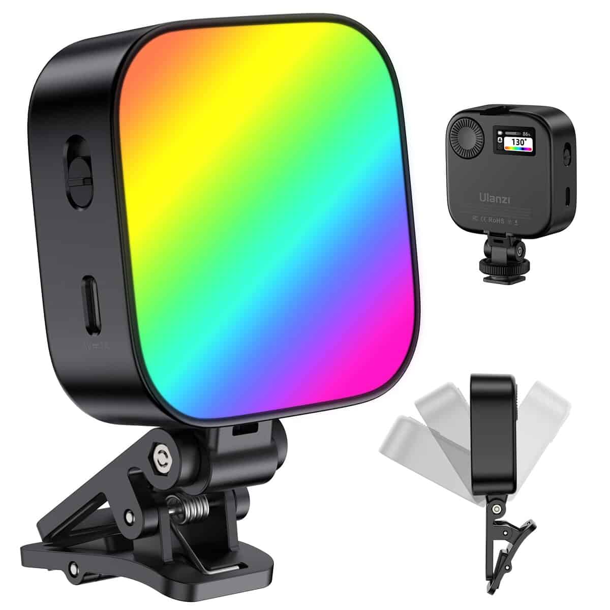 ULANZI U60 RGB Selfie Licht mit Clip, 3 Lichtmodi Handy Licht mit 18 Lichtszenen, Mini Videolicht Dimmbare 2500K-9000K mit Eingebautem 2500mAh Akkus CRI 95+ für Handy, Tablet, Laptop, YouTube, TikTok