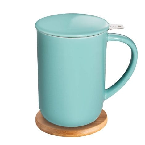 CEEFU Porzellan-Teeset mit Sieb und Deckel, Filter und Untersetzer, 473 ml, für Tee/Kaffee/Milch/Frauen/Büro/Zuhause, Geschenk (türkis).