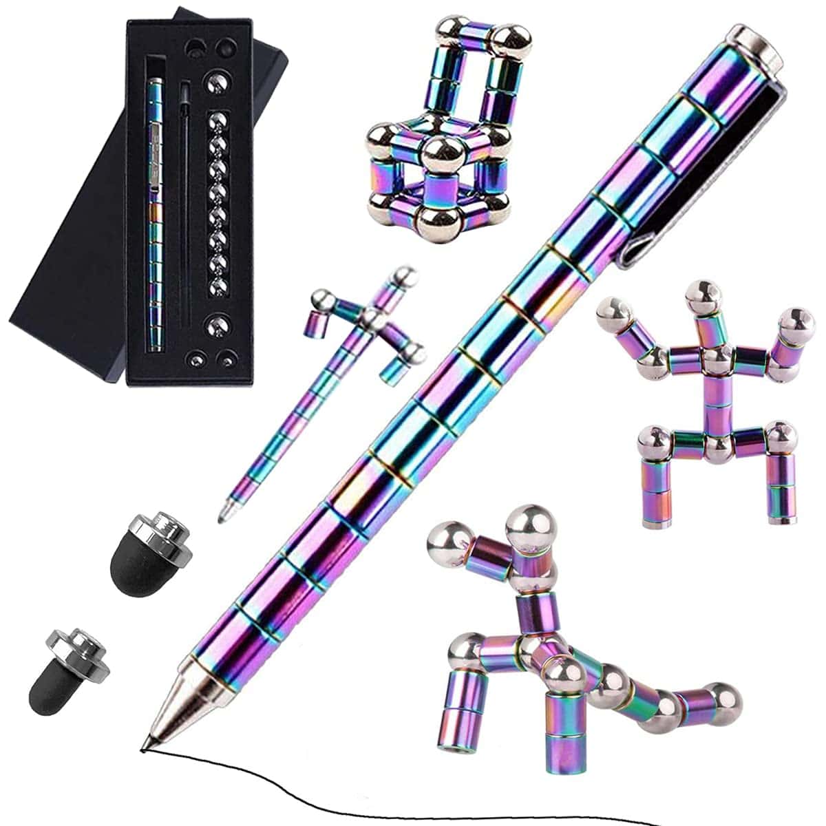 Magnetic Fidget Pen, Magnet Stift Gravity Pen, Magnetischer Stift Jet Strato Pen, Crushmetric Stifte Fidgi , Kugelschreiber, Geschenk für Freunde (Regenbogen)