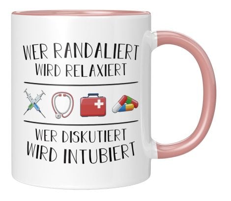 Entspann dich und lass den Krawall, Krankenschwester-Tasse – witziges Geschenk für Frauen. Rosa.