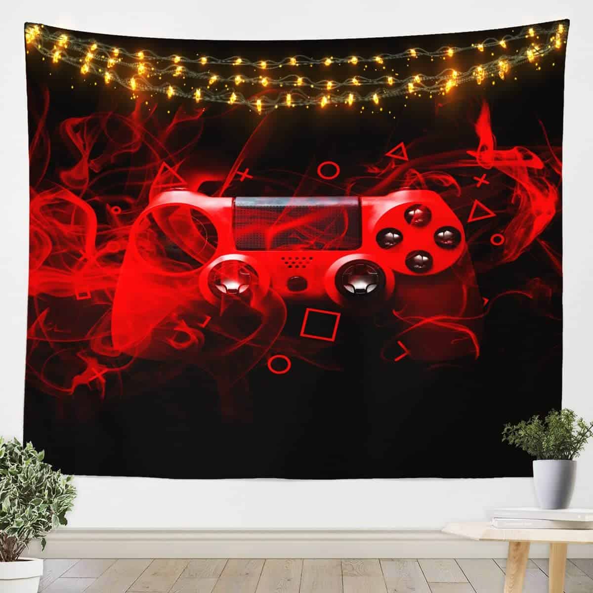 Kinder Spielpad Tapisserie Modern Spieler Schlafzimmer Dekor Wandtuch Jungen Mädchen Jugendliche Spiel Regler Wandteppich 148x200cm Jugend Spielkonsole Wandbehang Rot Schwarz Geometrie Raumdeko