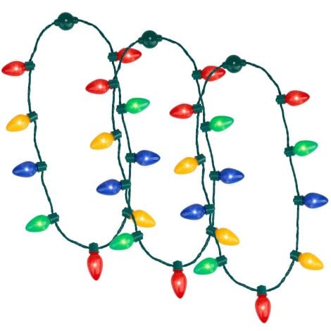 Weihnachts-Leuchthalskette mit blinkenden LED-Glühbirnen für Kinder und Erwachsene, Party-Dekoration (3er Pack).