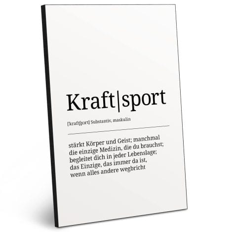 ARTFAVES® Worterklärung Kraftsport | Definition Bild schwarz-Weiss als Geschenk | Holzschild mit Spruch zum Thema Sport/Krafttraining/Gym/Fitness “ARTFAVES® Schwarz-Weißes Holzschild mit Definition und Spruch ideal als Geschenk für Sportbegeisterte/Gym-Gänger.”