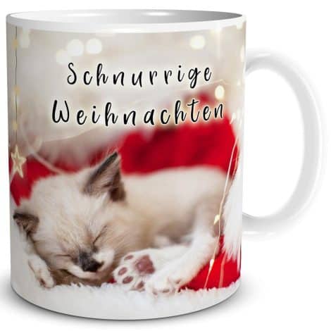 Weihnachtliche TRIOSK-Tasse mit süßem Katzenmotiv – lustiges Geschenk für Katzenliebhaberinnen und Freundinnen.