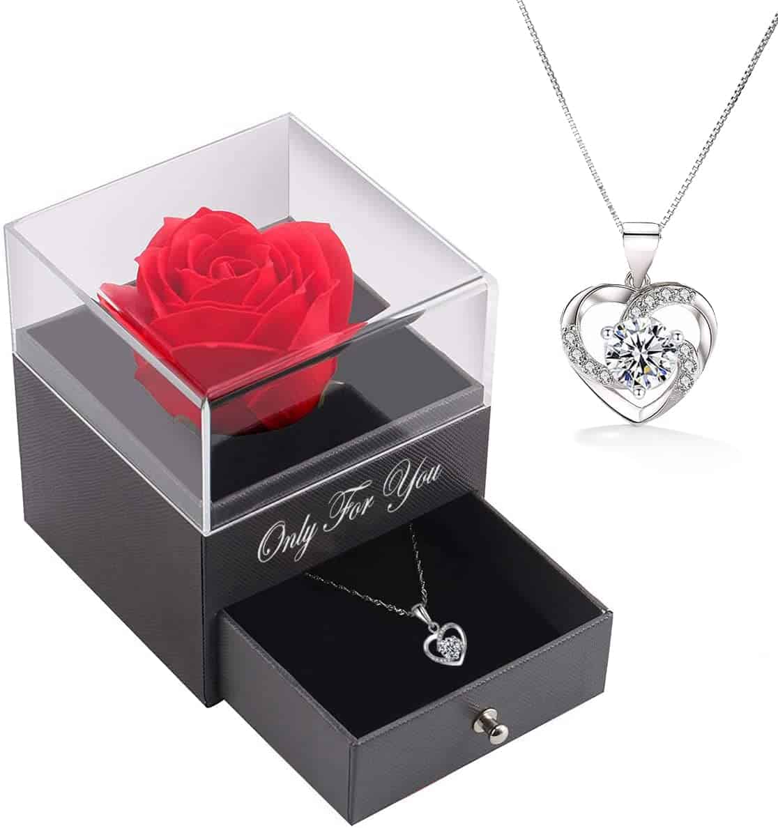 Handgefertigte konservierte Rosen schmuck-Geschenk Box mit Splitter Halskette für sie, für Frauen für Valentinstag, Muttertag, Jahrestag, Geburtstag für Mutter, Schwester, Ehefrau