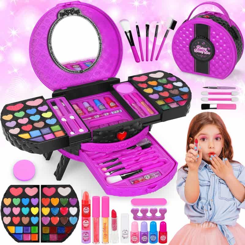 Kinderschminke Set Schminkkoffer Mädchen mit Tragbarem Ständer,66 Pcs Waschbar Schminke Kinder Make Up Set,Kinder Schminkset Mädchen Spielzeug,Geburtstags Geschenke für Mädchen 3 4 5 6 7 8 9 10 Jahre