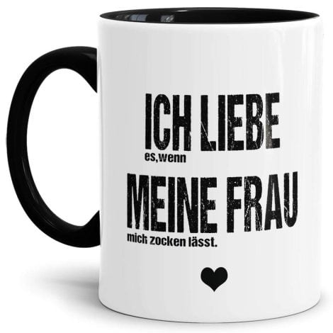 Witzige Tasse für Männer: “Meine Frau liebe ich – beim Zocken”. Perfektes Geschenk für Freunde und Kumpels. Männer-Tag! Schwarz.