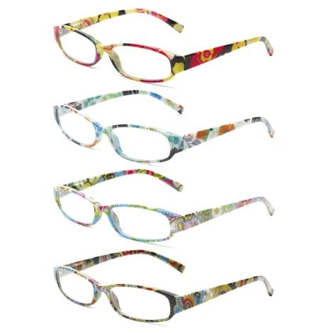 COJWIS 4er Pack stylische Lesebrille für Frauen mit Federscharnier, HD-klare Linse (4 Farben, 2.00 Stärke).