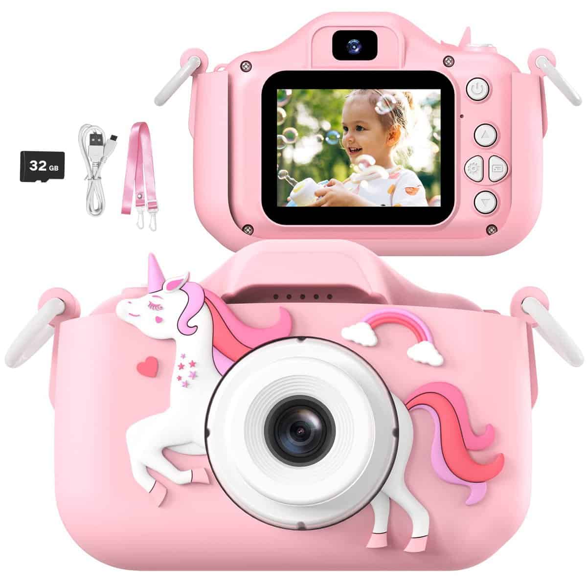 AONISE Kinderkamera, Geburtstagsgeschenk für Mädchen 3–12 Jahren, Kamera Spielzeug, 32GB, Fotoapparat Kinder, Videorecorder ab 3 4 5 6, Spielzeug/Geschenke für 7 8 Jährige Mädchen