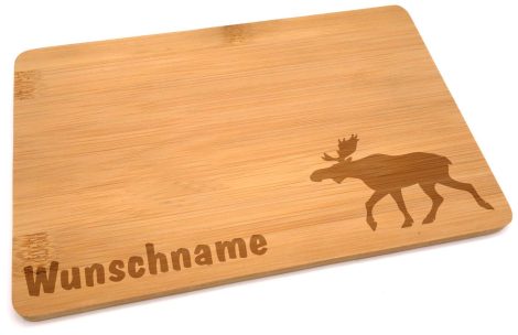 Samunshi® Bambus Frühstücksbrettchen mit Elch-Gravur, ideal als Schneidebrettchen oder Vesperbrett für die Küche.