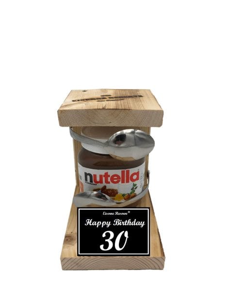 Nutella-Geschenkset “Eiserne Reserve” mit lustigem Löffel für Nutella-Liebhaber zum 30. Geburtstag.