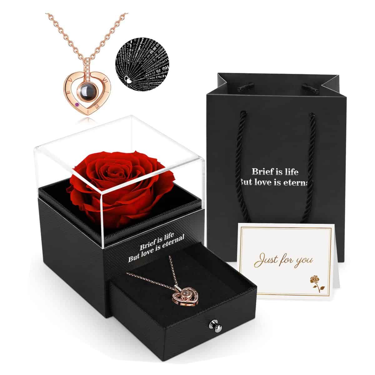 ADAZ Ewige echte Rose mit I Love You Halskette, Konservierte Rose Blumen Schmuck Geschenkbox zum Valentinstag Muttertag Hochzeit Jahrestag Geburtstag Geschenk für sie Frauen Freundin Frau