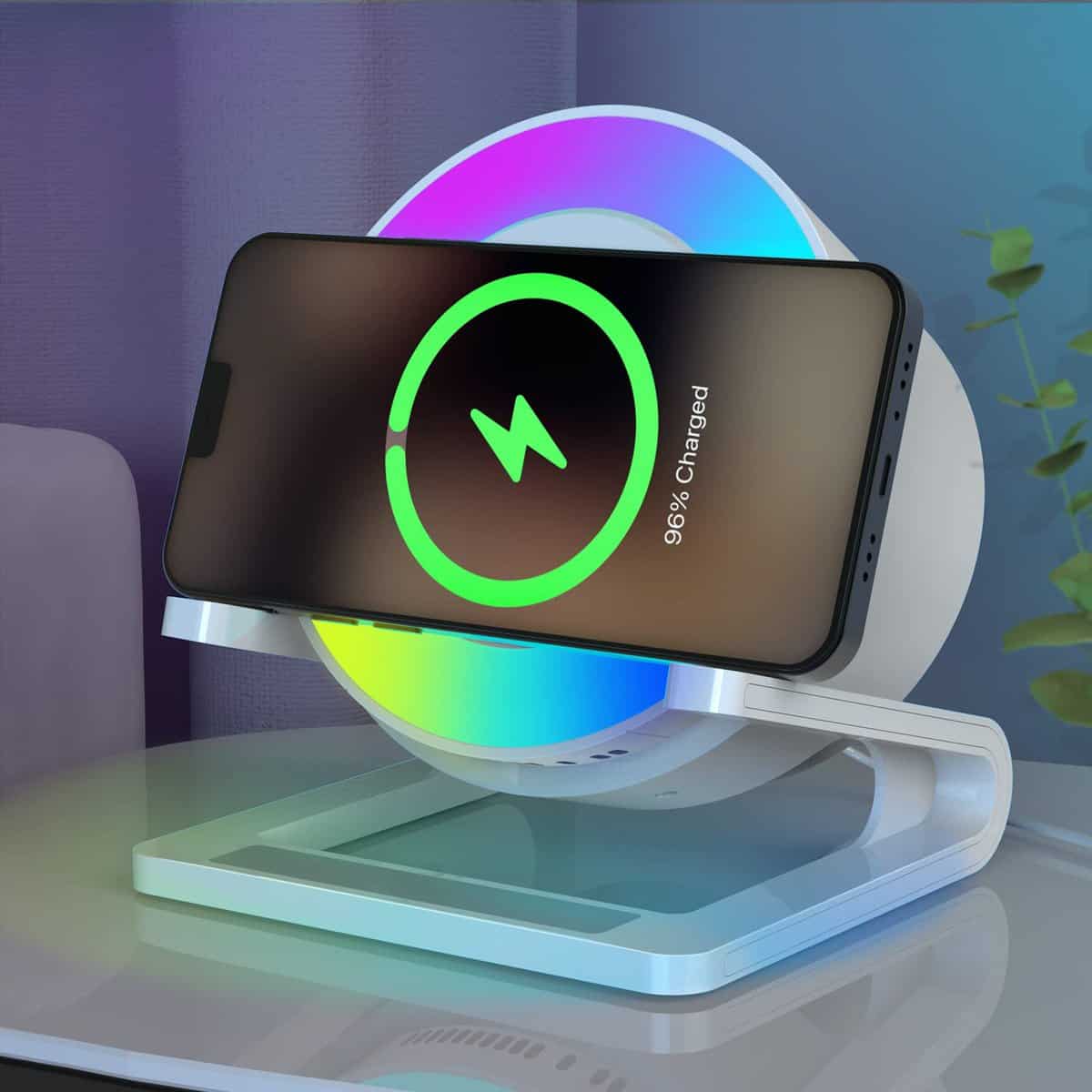 Bluetooth Lautsprecher mit Nachtlicht und Wireless Charger, Touch Dimmbar Nachttischlampe mit Gibt 5 Lichtmodi, Musikbox & Induktive Ladestation,Geschenke für Geburtstagsgeschenk für Frauen und Männer