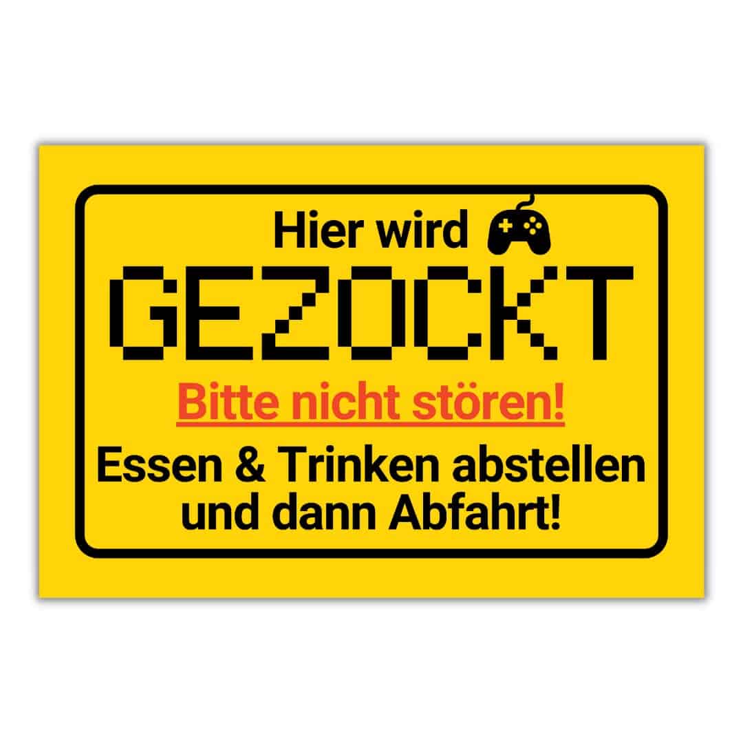 Hier wird GEZOCKT - Lustiges Gamer Geburtstagsgeschenk - Zocker Geschenkidee Deko - Türschild Kinderzimmer - Zocker Geschenk - Sachen für Teenager Jungs, aus Kunststoff