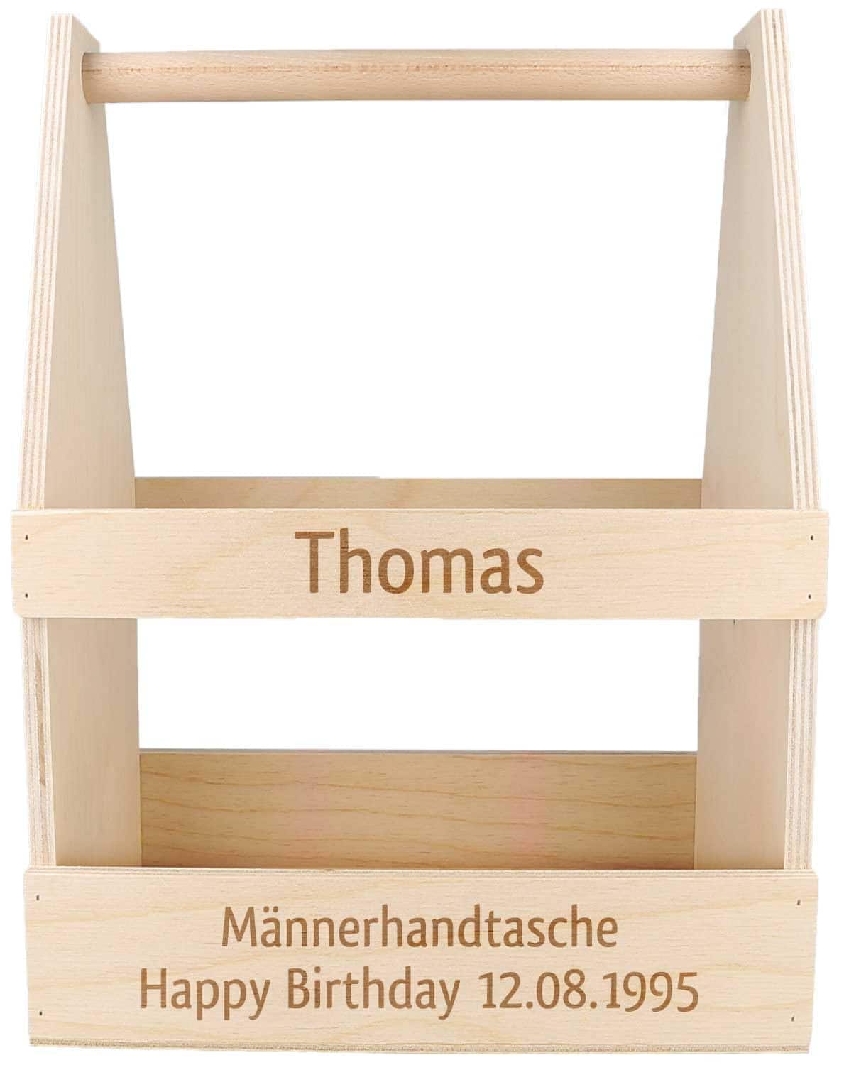 Personalisierte Männerhandtasche - Robuster Bierträger mit Gravur aus Holz für 6 Flaschen Bier - Geschenke für Männer - Geschenkidee zum Geburtstag und Vatertag - Stabile Qualität Made in Germany