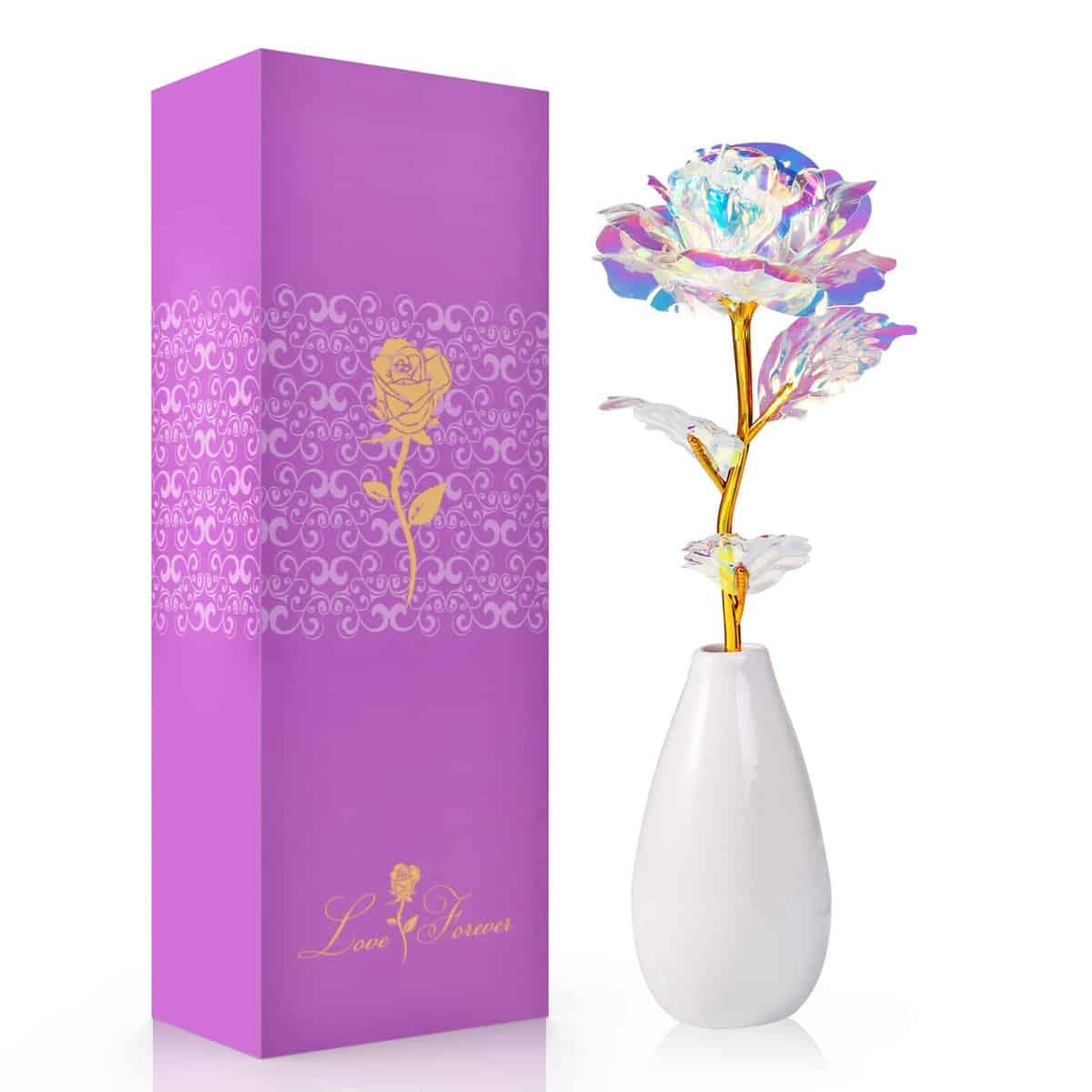 OEAGO Geschenke für Frauen, Galaxy Rose Blume mit Vase Weihnachtstag Rose Geschenke für Mama Frauen Sie zum Muttertag, Geburtstag, Valentinstag, Jahrestag, Weihnachten