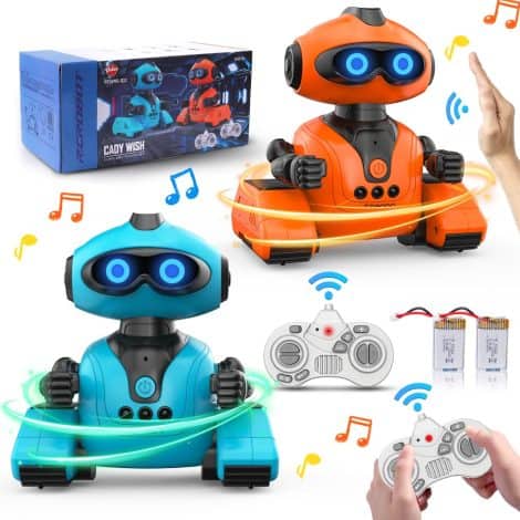 VATOS Smartes Roboter-Spielzeug für Kinder, 2 Stück wiederaufladbare Ferngesteuerte Roboter mit LED-Augen, Musik, Tanz, Gestenerkennung, programmierbar. Geschenk für Jungen und Mädchen ab 5 Jahren.