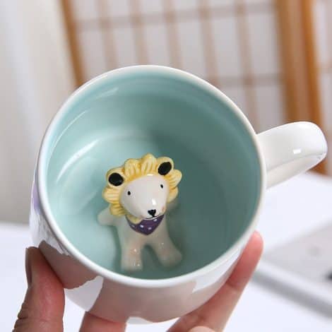 Lustige 3D-Löwenkaffeetasse mit Löffel und Untersetzer, tolles Weihnachts- oder Geburtstagsgeschenk für Freunde und Familie!