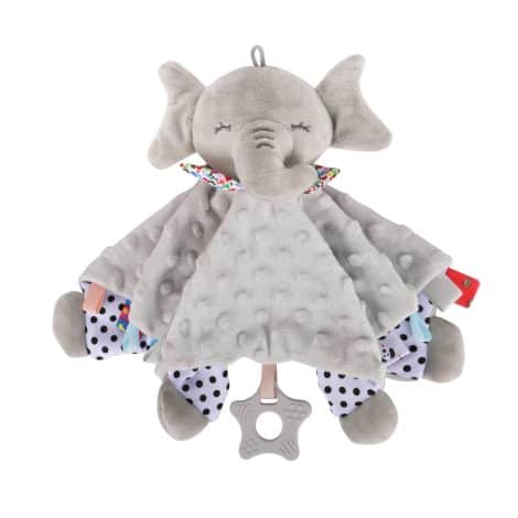 PomeloBaby Grau Elefant Baby Schmusetuch mit Silikon Beißring, ideal für Neugeborene, Mädchen und Jungen.