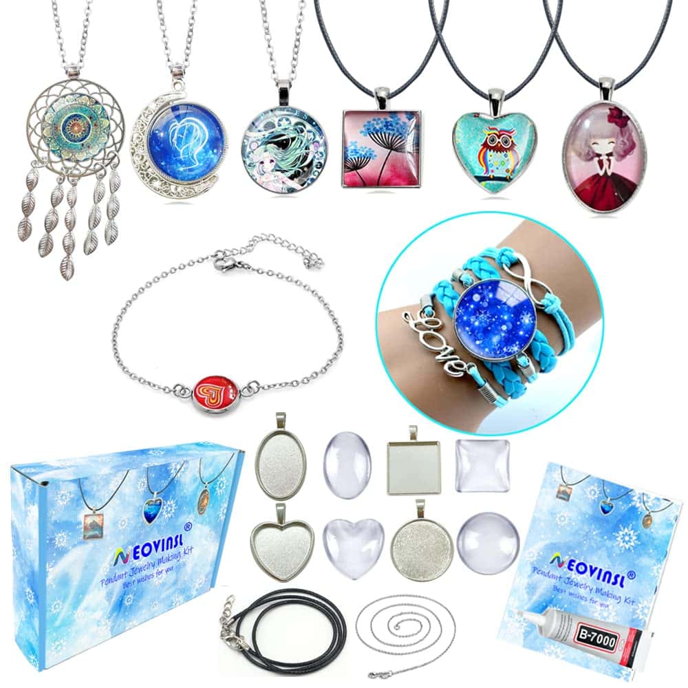 NEOVINSL Bastelset Ketten Schmuck Basteln Mädchen 6 7 8 9 10 11 12 13 jahre Kinder Halsketten Selber Machen Set Bastelkoffer Anhänger Schmuckbastelsets Schmuckset Bastelsachen Geschenke Teenager