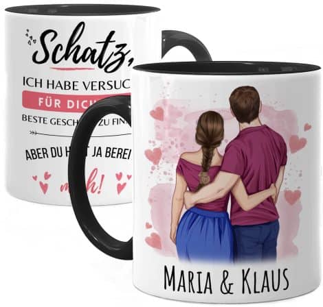 Individuelle Pärchen-Tasse in Schwarz, perfektes Geschenk für den Jahrestag, für Männer und Frauen, auch zum Valentinstag.