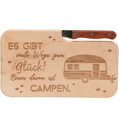 Holzbrett für Camping mit Gravur · Praktisches Geschenk für Outdoor Frühstück und Camper.