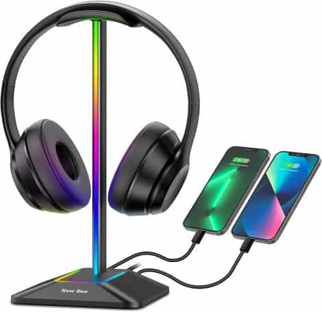 New bee Gaming Kopfhörer Halter mit USB Typ-C Ladegerät und Datenübertragung für alle Kopfhörer(Schwarz, RGB-Beleuchtung)