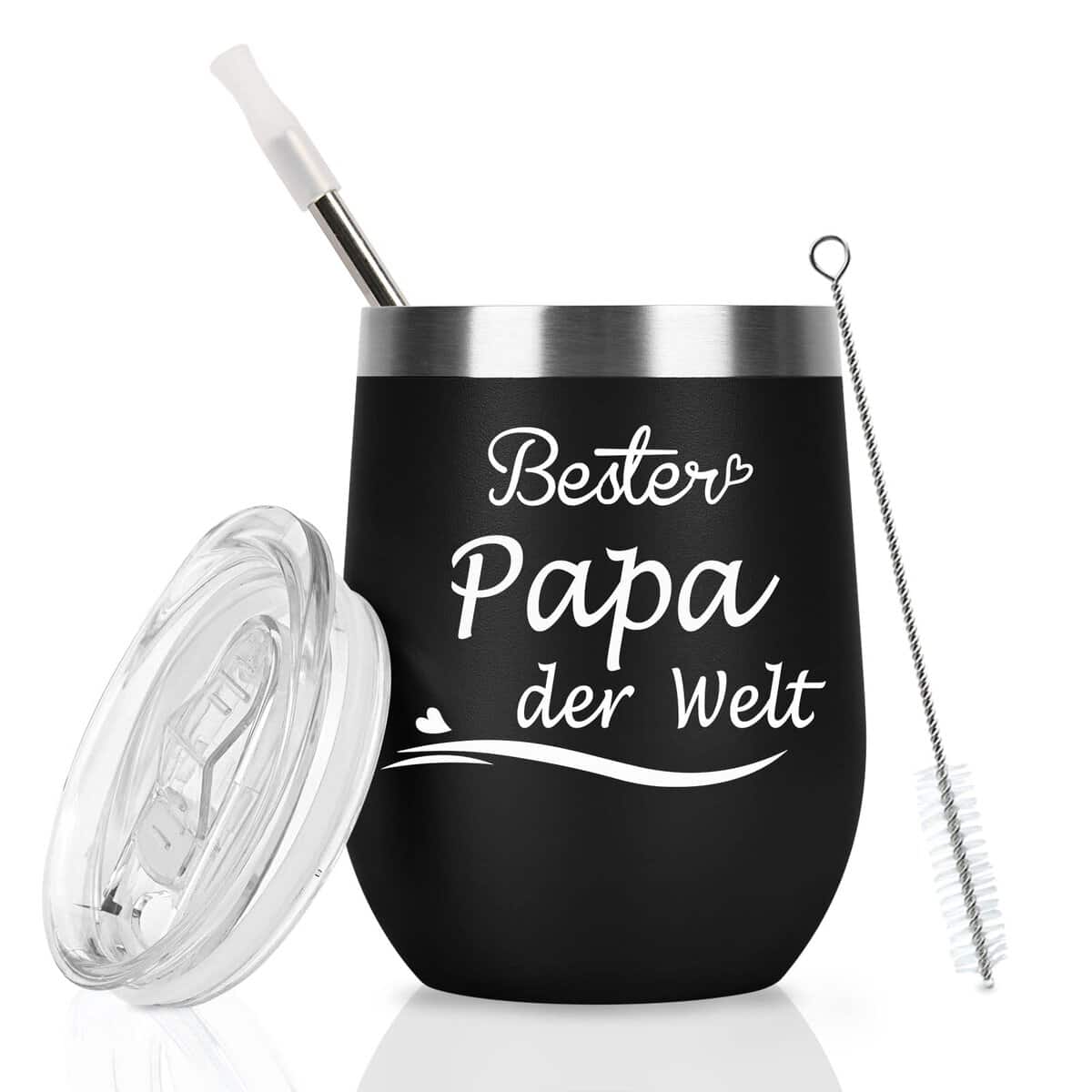 Livole Papa Geschenk Weihnachten, Bester Papa der welt, Weihnachtsgeschenke für Papa, Vater, Väter, Ehemann, Papa Tasse Geburtstagsgeschenk, Edelstahl Weinbecher, 12oz 350ml Doppelwandig Weinglas