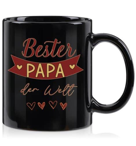 Freudebringende “Bester PAPA der Welt” Tasse, ideales Geschenk für Papas Geburtstag, Vatertag, Weihnachten. Schwarz-Rot, 320ml.