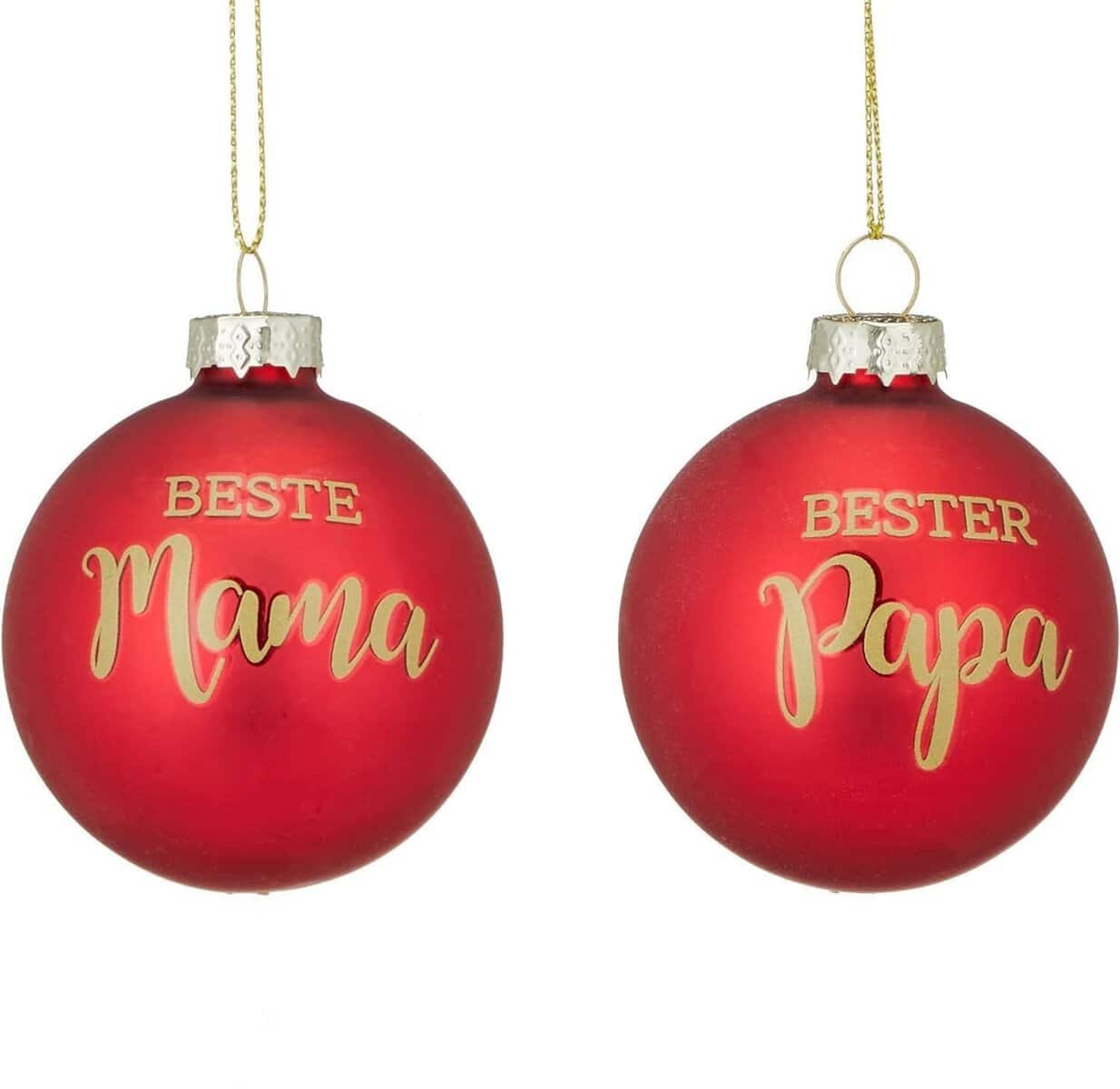 2er Set Weihnachtskugel Christbaumschmuck Kugeln Beste Mama & Bester Papa, aus Glas, Weihnachten Deko Geschenk Anhänger (2er Set Mama und Papa)