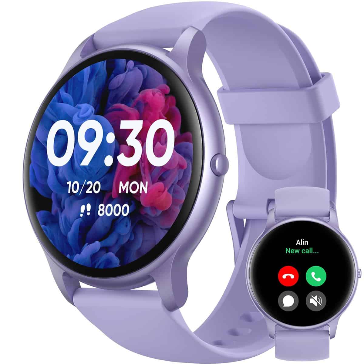 Parsonver Smartwatch Damen Rund mit Telefonfunktion, fitnessuhr mit Herzfrequenz Schlafmonitor, 1.32" HD schrittzähler Uhr, IP68 Wasserdicht smart Watch damenuhr, 100+ Sportmodi Lila, SPROD1