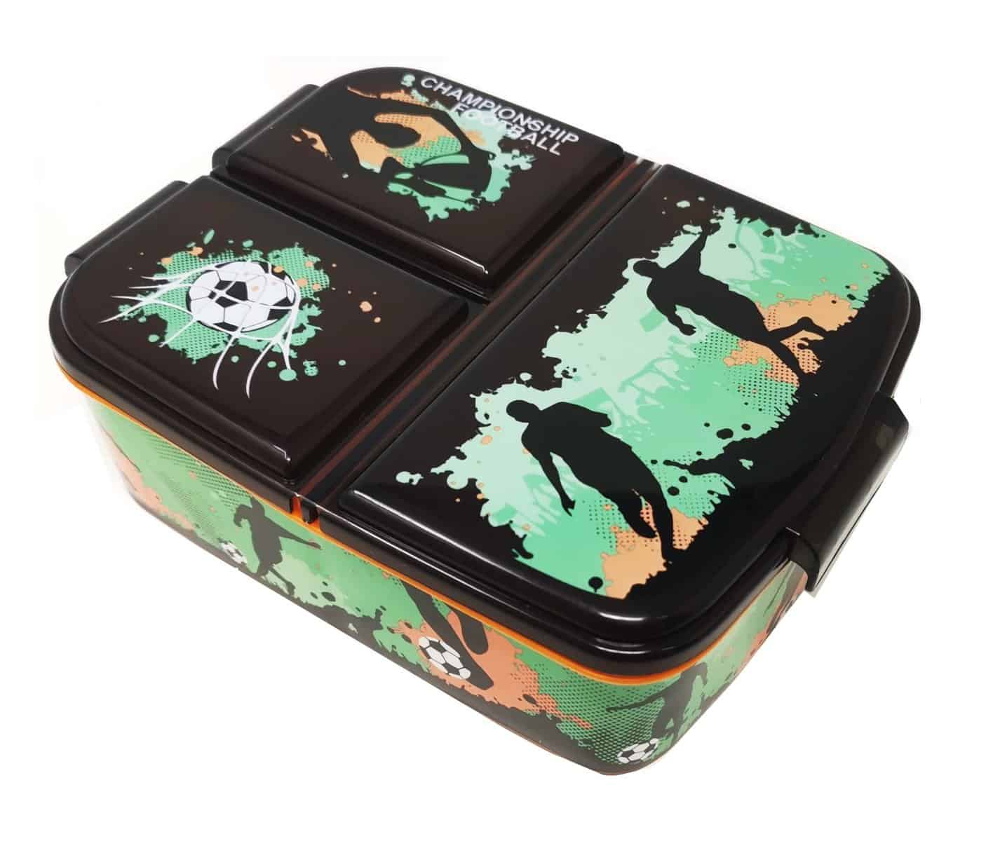 Kinder Lunchbox Sandwichbox -Lunchbox mit Fächern - Brotbox mit Unterteilung - Brotdose Kindergarten - Kinder Brotdose aus Kunststoff BPA frei (fußball football soccer)