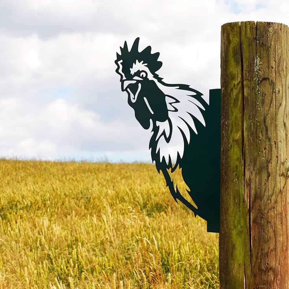 CCWORAN Metall Huhn Garten Ornamente für Zäune Dekorationen Outdoor Home Huhn Tiere Garten Dekor Skulpturen Rostige Gusseisen Silhouetten Baum Hof ​​Wandkunst Geschenk Huhn